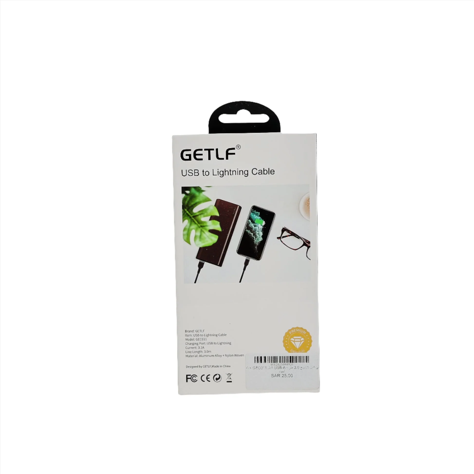 كابل شحن GEC011 جيتلف  USB-A إلى لايتنينج 3 متر - أسود
 - Image 4