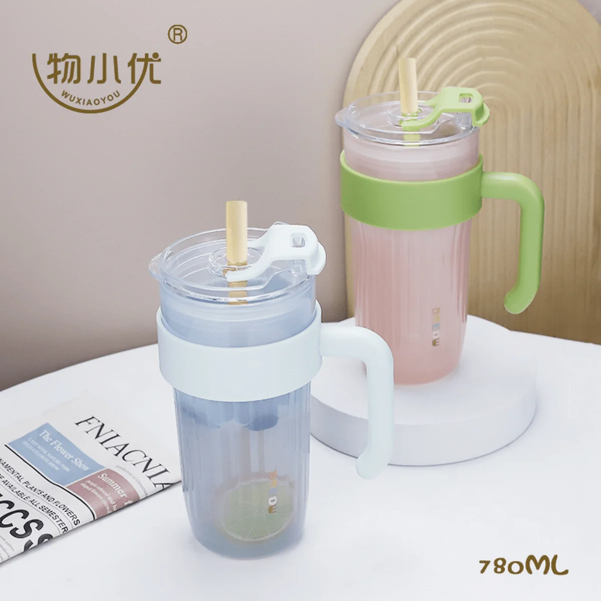 كوب زجاجي بغطاء وماصة 780 مل - Image 3