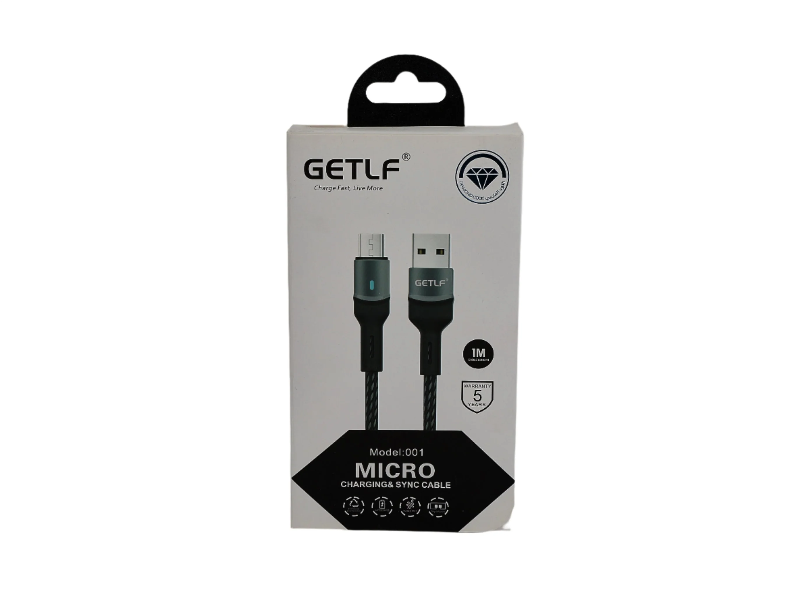 كابل جتلف  USB إلى مايكرو، أسود، موديل 001Micro
