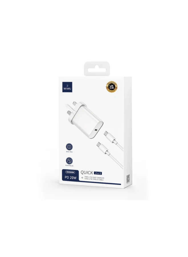 شاحن WWU سريع 20 واط مع كابل USB-C و Lightning
